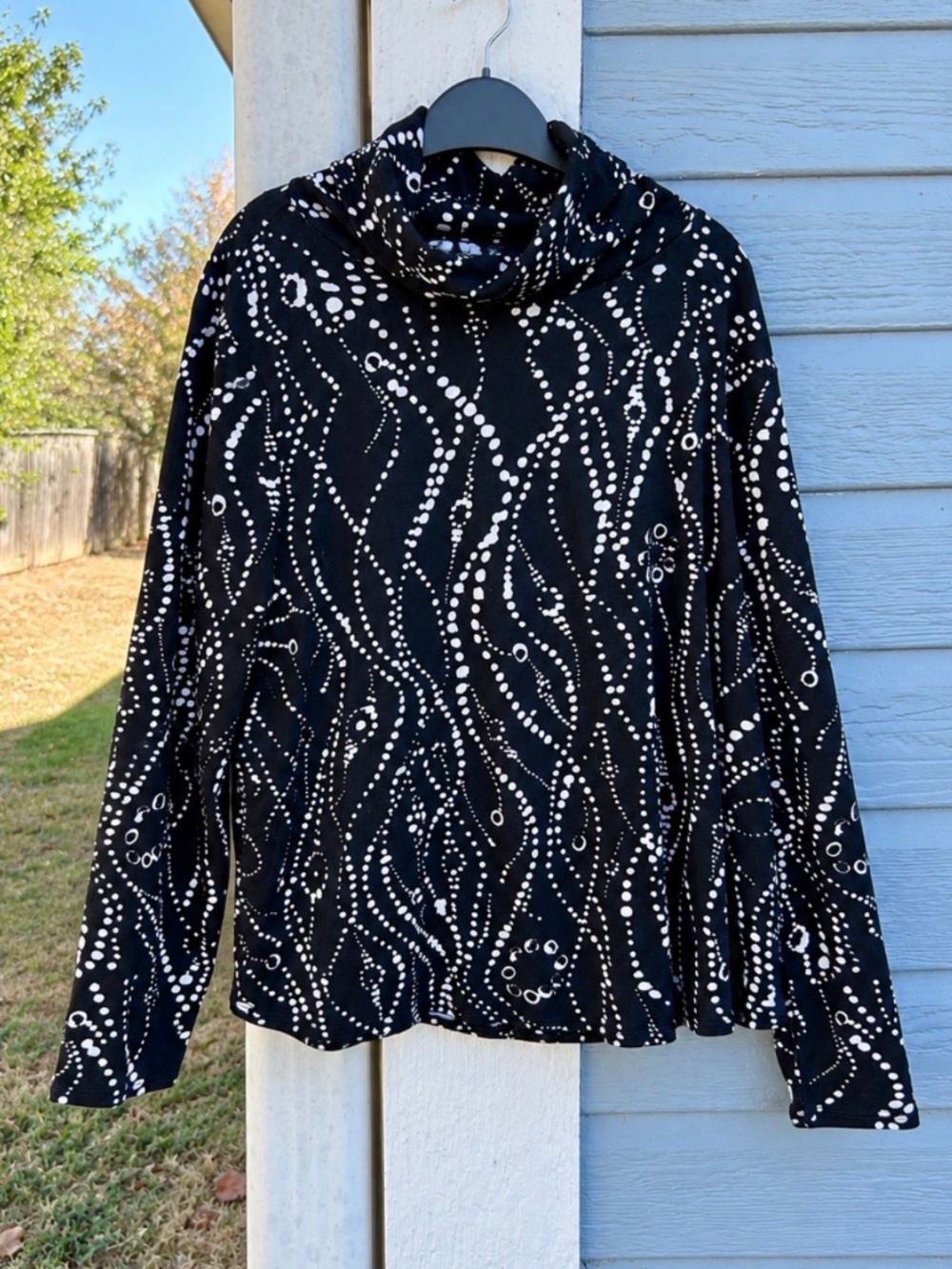 Habitat Wavy Dot Turtleneck Top XL Black White Artsy Abstract Boho Lagenlook